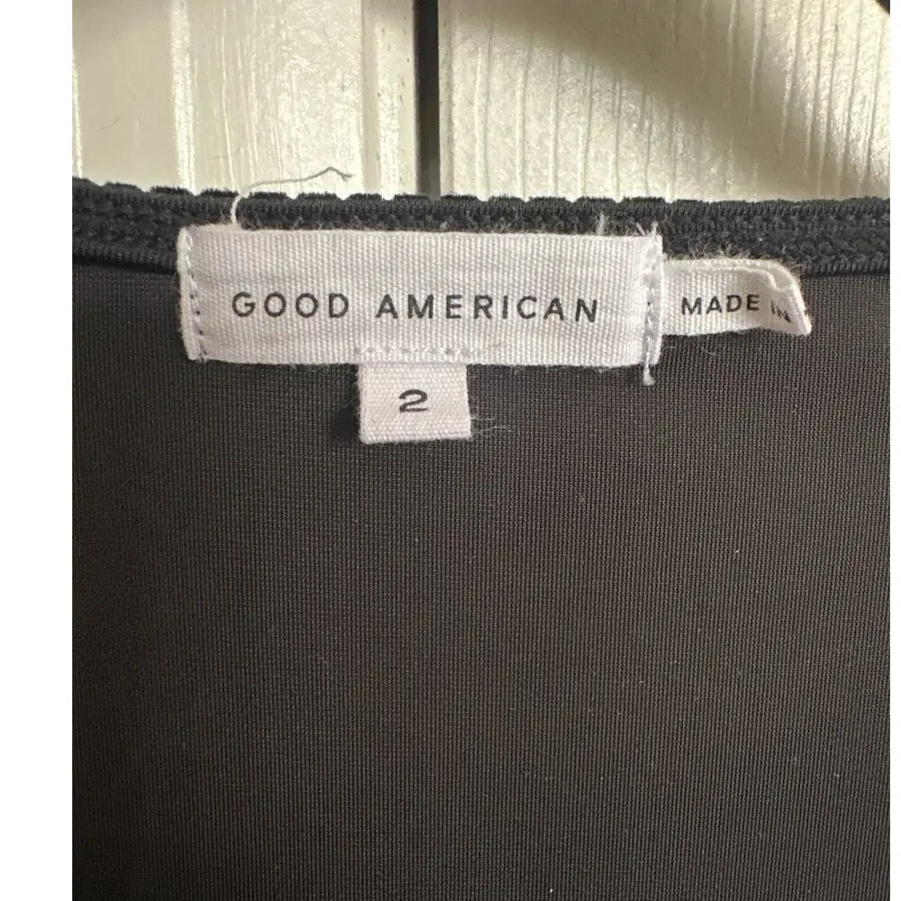 Good American Black Velvet Midi Dress Ribbed Size 2 -‎ Medium